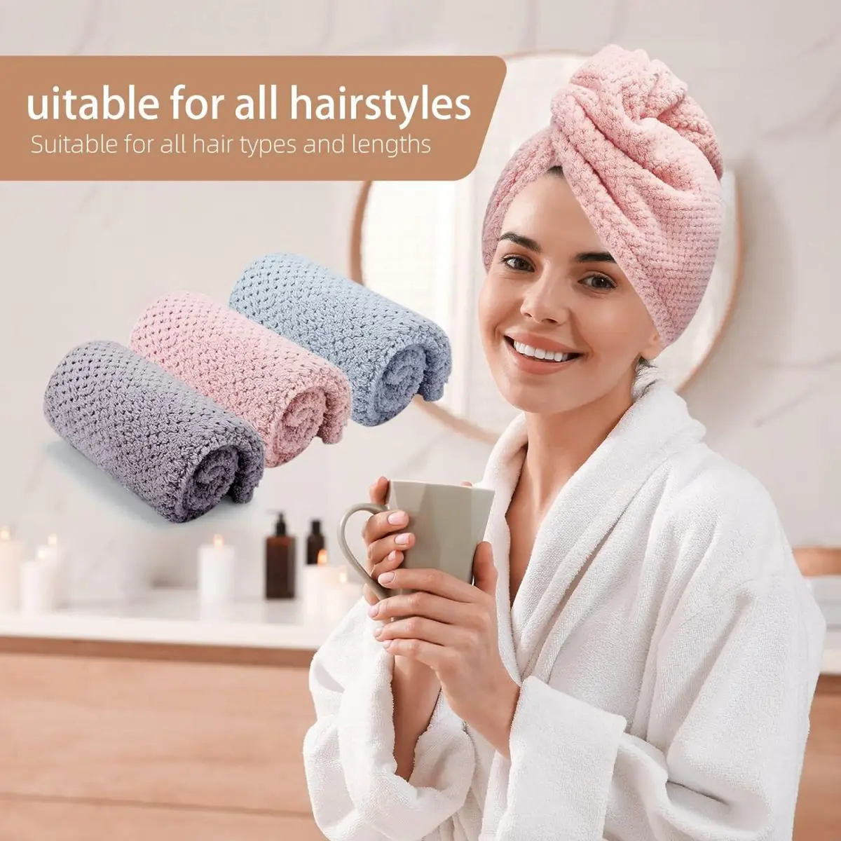 Serviette Turban Cheveux à Séchage Rapide